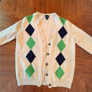 J. Crew Collection Women’s Beige Argyle 100% Italian Cashmere Cardigan Sweater